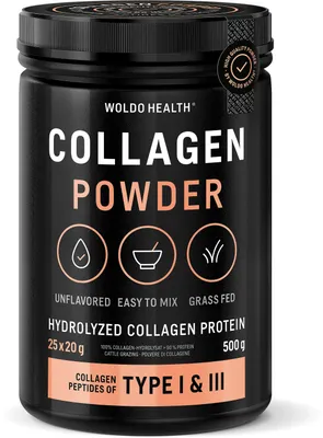 Produktbild von WoldoHealth Kollagen Pulver 500g Typ I & III Hydrolysiertes Collagen, KI-generiertes Bild