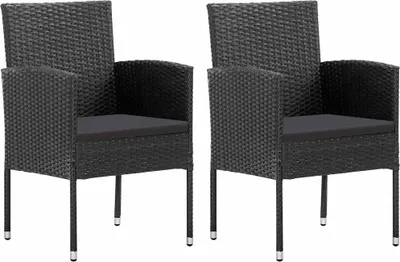 Produktbild von Gartenstühle mit Kissen in Schwarz 2 Stk. Schwarz Poly Rattan