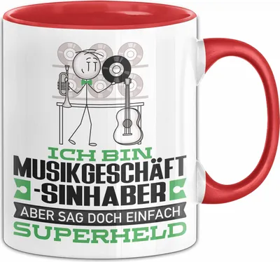 Produktbild von Musikgeschäftsinhaber Geschenk Tasse Ich Bin Musikgeschäftsinhaber Aber Sag Doch Einfach Superheld Lustige Geschenkdiee für Musikgeschäftsinhaber Kaffee-Becher (Rot)