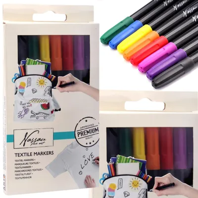 Produktbild von Nassau Stoffmarker Set 8 Stück – Bunte Textilmarker für Baumwolle, T-Shirts & Kleidung – Perfekt für DIY & kreatives Gestalten – Wasserfest & einfac