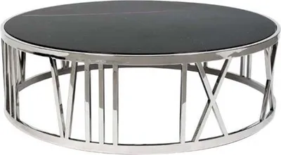 Produktbild von Casa Padrino Luxus Art Deco Couchtisch Rund Edelstahl poliert mit Marmor Platte - Luxus Kollektion