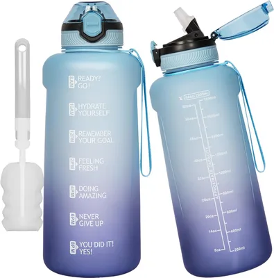 Image de Bouteille d'eau de 2 litres, avec paille et indicateur de temps, en Tritan sans BPA, idéale pour le sport