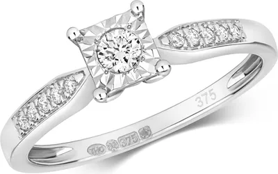 Produktbild von Funkelndes Feuer 9 Karat (375) Weißgold Solitär Verlobung Damen - Diamant Ring Brillant-Schliff 0.10 Karat H - I1 I2, 53 (16.9); TRS319619KWRSM
