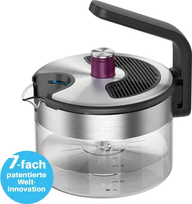 Image de Kezzel® bouilloire innovante pour cuisinière à induction 1,5 litre | Fonction d'arrêt automatique, pas de sur-ébullition | Design minimaliste en acier inoxydable & verre, passe au lave-vaisselle, facile à nettoyer