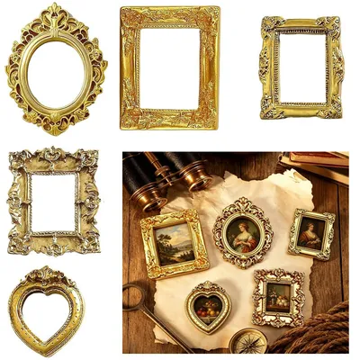 Mini-Vintage-Fotorahmen, 10er-Set, Gold, Barock, 3,6-6,9 cm, Kunstharz