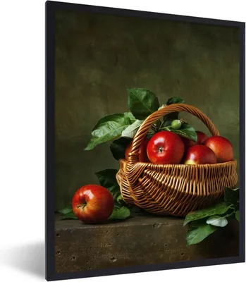 Produktbild von MuchoWow® Gerahmtes Poster Rustikal - Apfel - Obst - Rot - Korb - Stilleben 60x80 cm - Poster mit Schwarzem Bilderrahmen Wandposter Rahmen Foto Bilder - Premium - Wanddeko Wohnzimmer