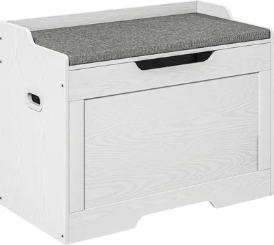 Produktbild von 103 Liter Aufbewahrungstruhe mit Deckel, Sitzfläche, Sitztruhe mit Stauraum, abnehmbar Sitzkissen, für Wohnzimmer, Schlafzimmer, Weiß