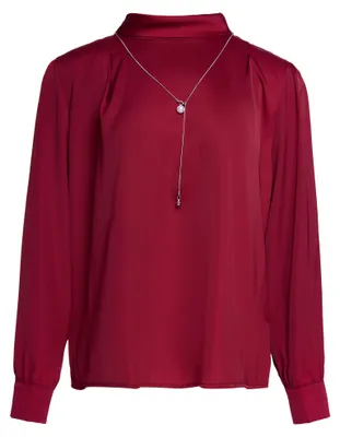 Produktbild von Damen Bluse rot S mit Stehkragen, klassische Form und regulärer Passform