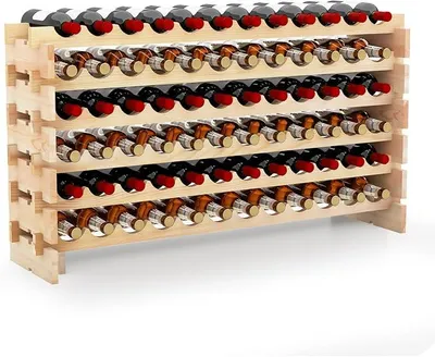 Imagen del producto de Estantería apilable de madera Silecomplaza para vinos, estante para 72 botellas, armario para vinos con 6 niveles, estante modular para botellas para cocina o bar, estante de madera de 119 x 29 x 72 cm, color natural de madera