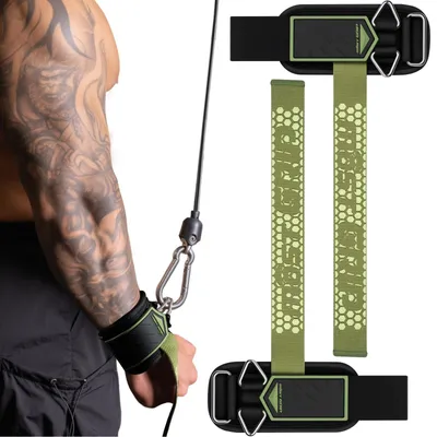 Image de Sangles de traction Musculation - Avec anneaux en D - 2 en 1 - Pour poulie et machine à câble