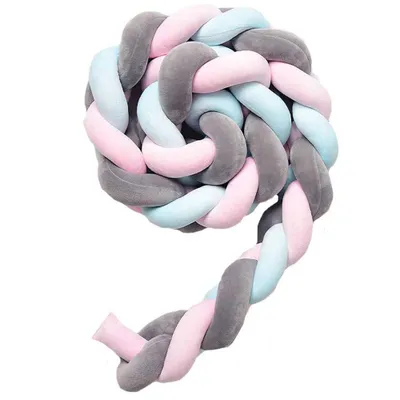 Produktbild von Bettumrandung,Baby Nestchen Bettschlange Babybett Stoßstange Weben Kantenschutz Kopfschutz Dekoration für Krippe Kinderbett (Pink + Grau + Blau, 200cm)