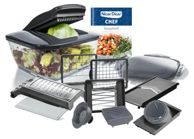 Produktbild von Genius Nicer Dicer Chef Gemüseschneider 15.tlg, Gemüsehobel Zwiebelschneider, Salatschneider, Würfelschneider Pommesschneider Wellenschneider