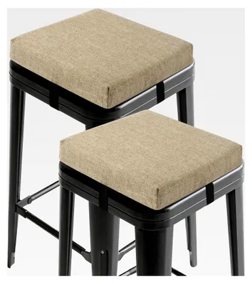 Produktbild von Quadratische Barhocker-Kissen, rutschfest, mit Bändern, waschbare Bezüge, 30,5 x 30,5 cm, Beige, 2 Stück