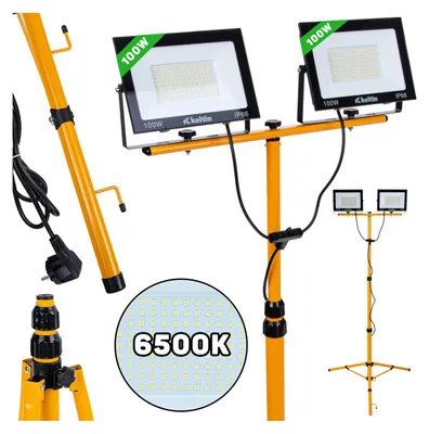 Immagine prodotto di Faretto LED da cantiere 2 x 100w, 2x 10.000 lm , faro portatile IP65 impermeabile, 6500k per esterno, lavori, giardini e garage, cavalletto regolabile, proiettore
