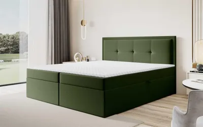 Produktbild von Boxspringbett Schlafzimmerbett DEGNA 140x220cm Stoff Gerra Olivgrün