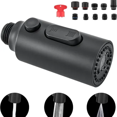 Produktbild von INF Schwenkbarer Wasserhahn-Aufsatz für Küchenspüle mit 3 Strahlarten, ABS, 8 cm, für flexible Reinigung Schwarz