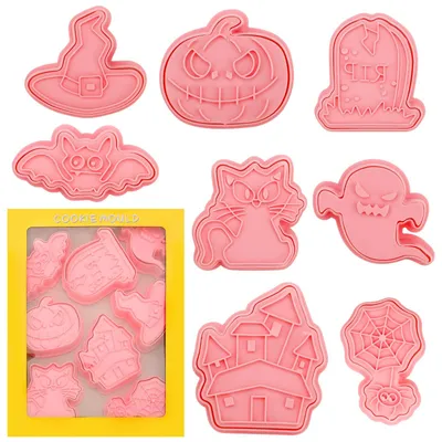 8er Set Halloween Keksausstecher aus Kunststoff, bunt