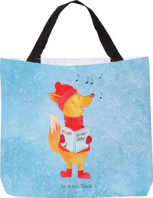 Produktbild von Mr. & Mrs. Panda Reisetasche Fuchs Sänger - Eisblau - Geschenk, Unitasche, Schultasche, Winter, Einkaufstasche, Tasche, Singen, Weihnachtslieder, Weihnachten, Tote Bag