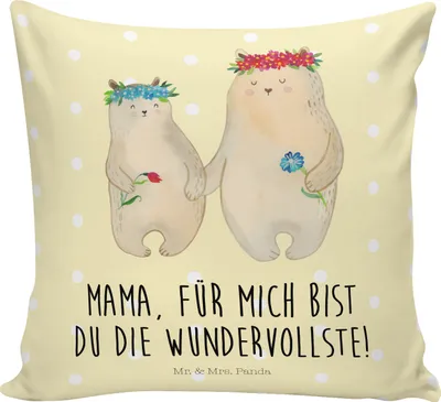 Produktbild von Mr. & Mrs. Panda kuschelkissen 40x40 Bären mit Blumenkranz - Gelb Pastell - Geschenk, Kuschel Kissen, Sofa, Muttertag, Mom, Deko, Mama, Dekokissen, Kinder