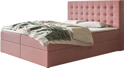 Produktbild von Boxspringbett RIO mit 2 Bettkästen, Polsterbett Maße: 160x200, Farbe: Rosa, Velourstoff, Doppelbett mit Bonell-Matratze
