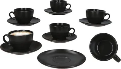 Image de Ensemble de 6 tasses à café Famanu, en céramique noire mate, avec soucoupes