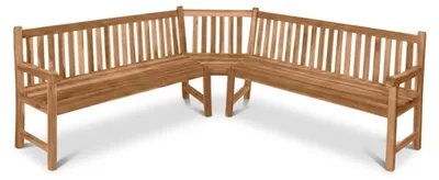 Produktbild von Premium Garten-Eckbank 210 cm 6-Sitzer, Eckbank aus Teakholz massiv mit Armlehnen und Rückenlehne, wetterfeste Holzbank für Garten Terrasse Wintergarten Outdoor