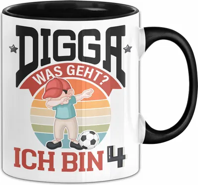 Produktbild von 4. Geburtstag Geschenk Tasse Becher Jungs Sohn Geburtstagsgeschenk Digga Was geht Ich Bin 4 (Schwarz)
