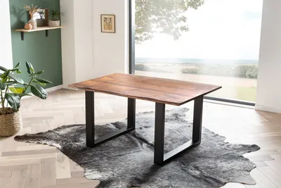 Produktbild von Esstisch Baumkante massiv 120 x 80 cm Akazie nougat U-Gestell schwarz LAURINA