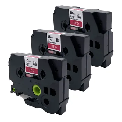 Produktbild von DULA Etikettenband - Kompatibel mit Brother P-Touch Tze-445 - 3 Stück - Weiß auf rot - 18mm x 8m