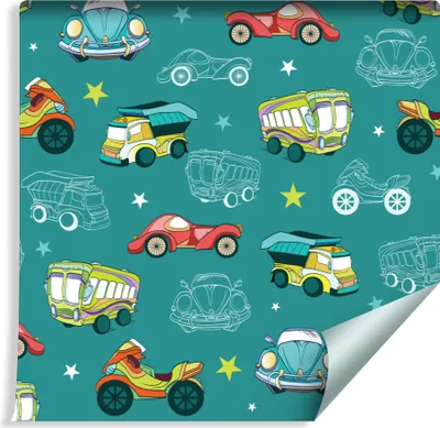 Obrázek produktu pro 10m VLIES TAPETE Roll Dětský pokoj Barevná auta Motorky XXL
