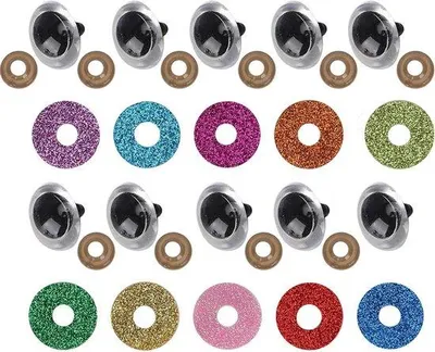Image de Lot d'yeux de poupée colorés et pailletés, 16 mm, 10 couleurs