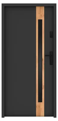Produktbild von Eingangstür aus massivem Stahl und Edelstahl H207 x B100 cm - Rauchglas - Anthrazit und Eichenoptik - Stärke 55 mm - links angeschlagen - BRAGA