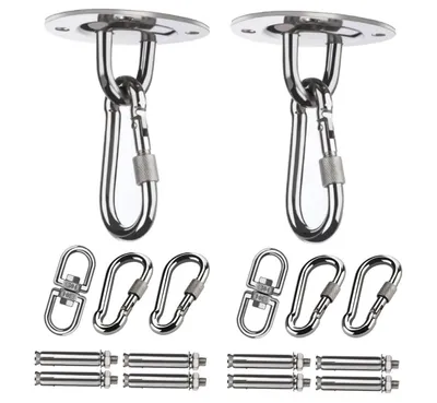 Produktbild von 2x Deckenhaken Schwerlast Premium Edelstahl Halterung 450kg Tragekraft Schaukel Hängematte Deckenhalterung Befestigung für Hängesessel Boxsack Trainer