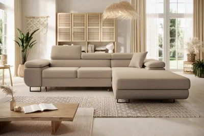 Produktbild von Easy4You Ecksofa NORBERG Boucle L-Form Hellbeige – 279x72x205 cm - Schlafsofa mit Bettkasten und Schlaffunktion - Eckcouch mit Stauraum – Rechts – Stoff Lambi 06