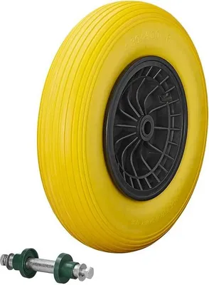 Image de PneuPolyuréthaneavec jante en plastique 16" 4,00-8 avec axe 20 mm