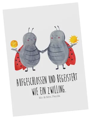 Produktbild von Mr. & Mrs. Panda Postkarte Sternzeichen Zwilling - Weiß - Geschenk, Zwillinge, Ansichtskarte, Zwillingsbruder, einzelkarte, Glückskäfer, Ansichtskarten, Grußkarte
