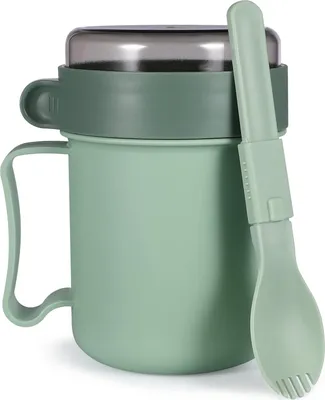 Obrázek produktu pro Hrnek na polévku s víkem a lžičkou vhodný do mikrovlnné trouby, nádoba na polévku s sebou, hrnek na cereálie s víkem na horké polévky, nudle, cereálie a další, opakovaně použitelný