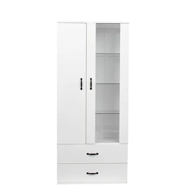 Produktbild von Merax Standvitrine mit LED-Beleuchtung, Hochglanz Front Vitrine mit großem Stauraum, Vitrinenschrank, Höhe: 182cm