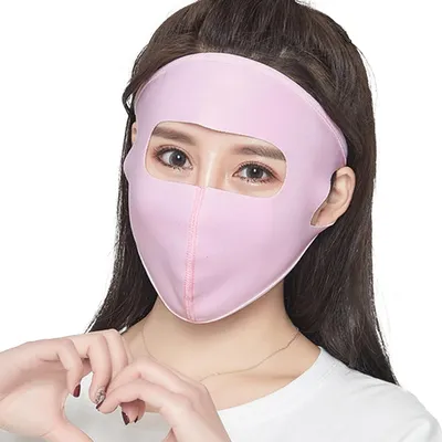 Produktbild von Rosa Sonnenschutzmaske aus atmungsaktiver, bequemer und leichter Eisseiden-Baumwolle mit 360°-Sonnenschutz für das gesamte Gesicht