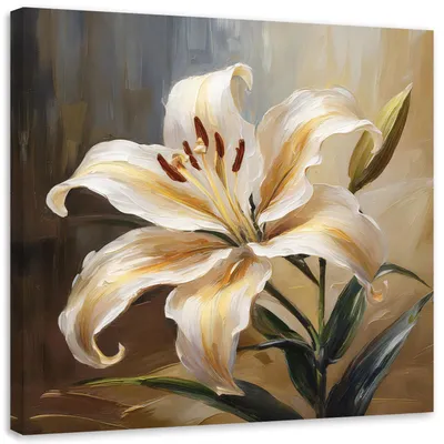 Produktbild von Leinwandbild Lilie Blume Gemalt 60x60 Feeby Beige bild für die wand bereit zum aufhängen