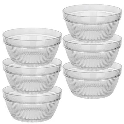 Image de Bols en verre - Bols pour salades et desserts - Canelures - Transparent - 17 cm - Lot de 6