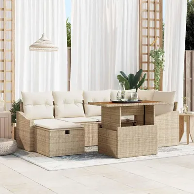 Zdjęcie produktu dla Maison Exclusive - Zestaw mebli ogrodowych, sofa i 6 foteli, kolor beżowy, wykonane z rattanu syntetycznego