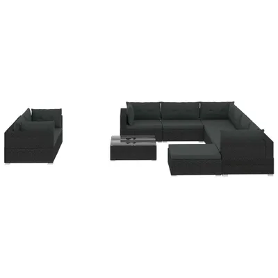 Immagine prodotto di vidaXL Set da giardino da 10 pezzi con cuscini in polirattan nero