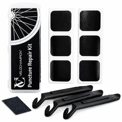 Zdjęcie produktu dla Zestaw do naprawy opon rowerowych - Łatki samoprzylepne - 3 łyżki do opon - 6 łatek - Do roweru szosowego, górskiego i e-bike