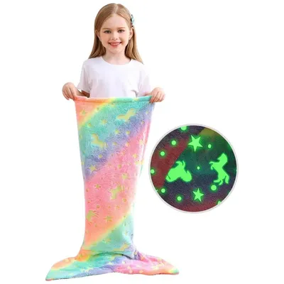 Produktbild von Leuchtende Meerjungfrau-Decke für Kinder – Flanell, Schlafsack & Decke, 130–170 cm, Einhorn-Muster Lustige Verkleidungsdecke,Geschenke für Kinder
