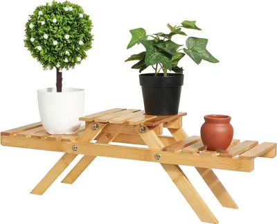 Immagine prodotto di Supporto per piante Scaffali Vaso di fiori Giardino di bambù Terrazza interna 2 livelli