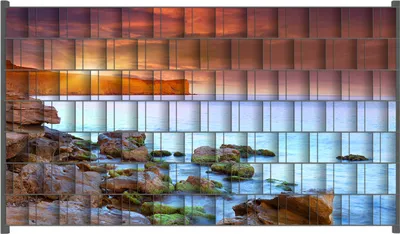 Produktbild von Wallario Zaunsichtschutz mit Motiv Sonnenaufgang am Meer mit Landzunge und Felsen im Wasser für Ein- und Doppelstabmatten Zäune in der Größe 250 x 140 cm