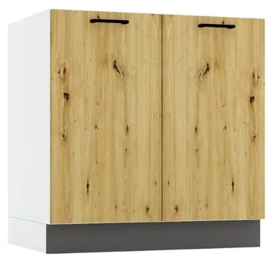 Productafbeelding van Keukenonderkast 80 cm - Artisan eikenhout en asgrauw - 2 deuren - zonder werkblad - onderkast voor de spoelbak