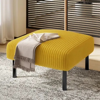 Obrázek produktu pro LVHOM Taburet s kovovými nohami, sedák taburetu z manšestrové látky, podnožka 51x39x56cm, žlutá barva