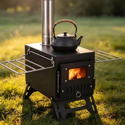 Produktbild von Zeltofen, Tragbarer Campingofen, Zeltofen mit Rohr und Handschuhen, 54 x 35 cm, Holzofen Outdoor Zeltheizung Camping für Camping Outdoor Heizung